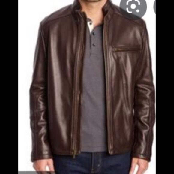 Cole Haan brown leather moto jacket M - Picture 1 of 11